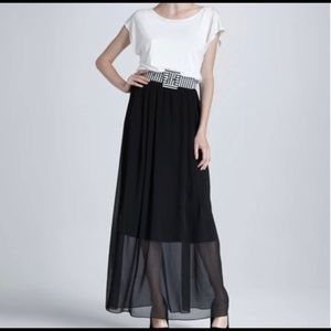 Alice and Olivia White Black Sheer Open Back Maxi Dress Sz S